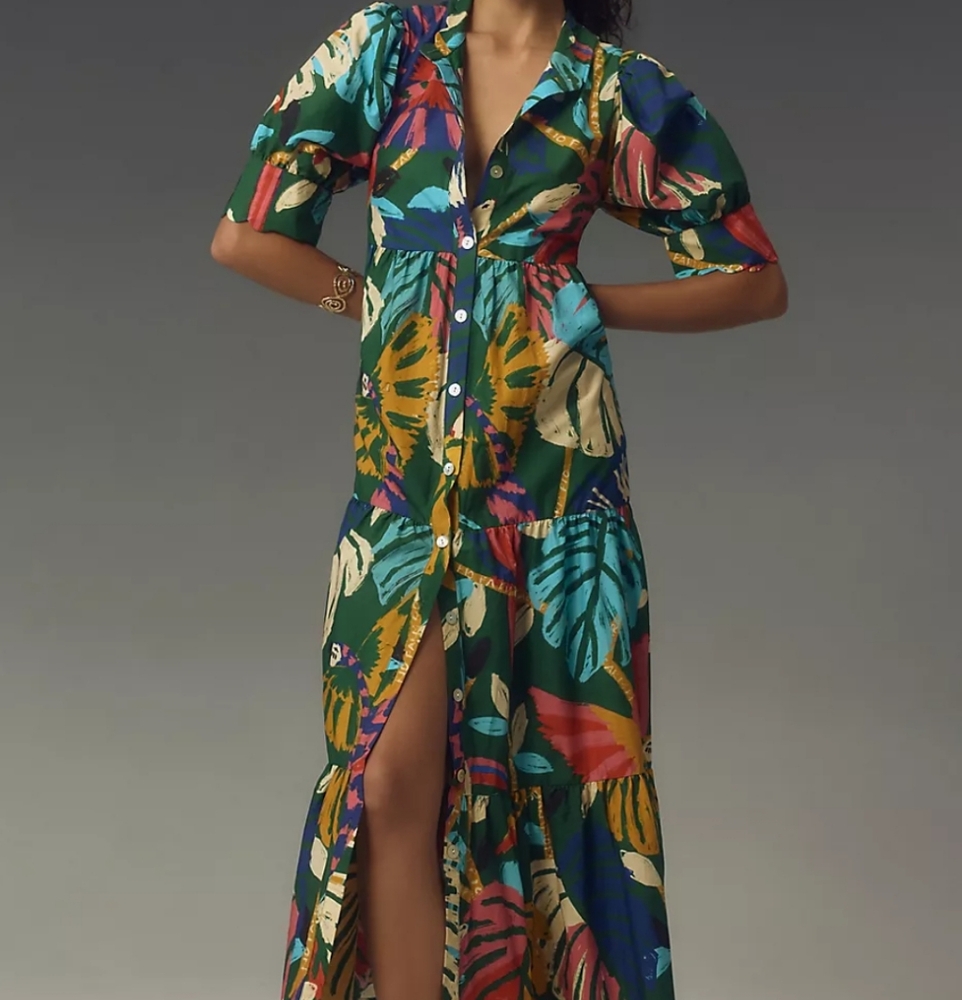 FARM Rio Navy Multicolor Tropical-Print Button Maxi Dress - Picture 2 of 11